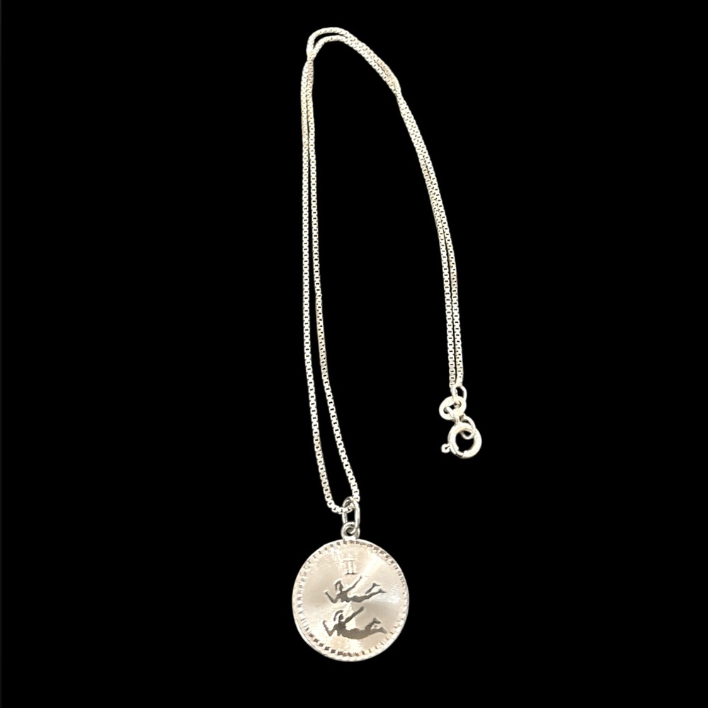 Vintage sterling silver Gemini horoscope sign pendant with sterling Italy chain